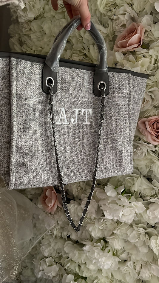 Medium Canvas Personalised Embroidered Tote Bag - GREY