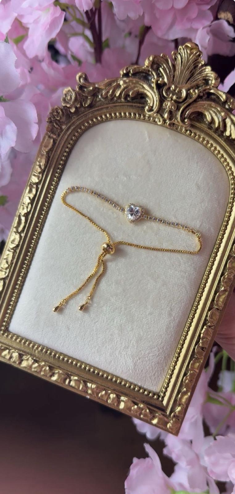 Gold Diamonte Open Heart - Adjustable Bracelet
