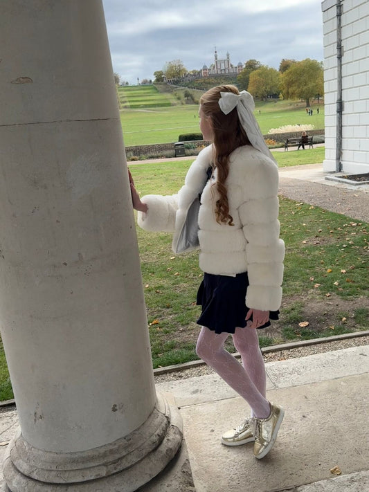 Winter White Premium Faux Fur Jacket - 5 Row Sleeve