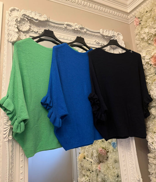 Frill Sleeve Fine Knit Jumper -