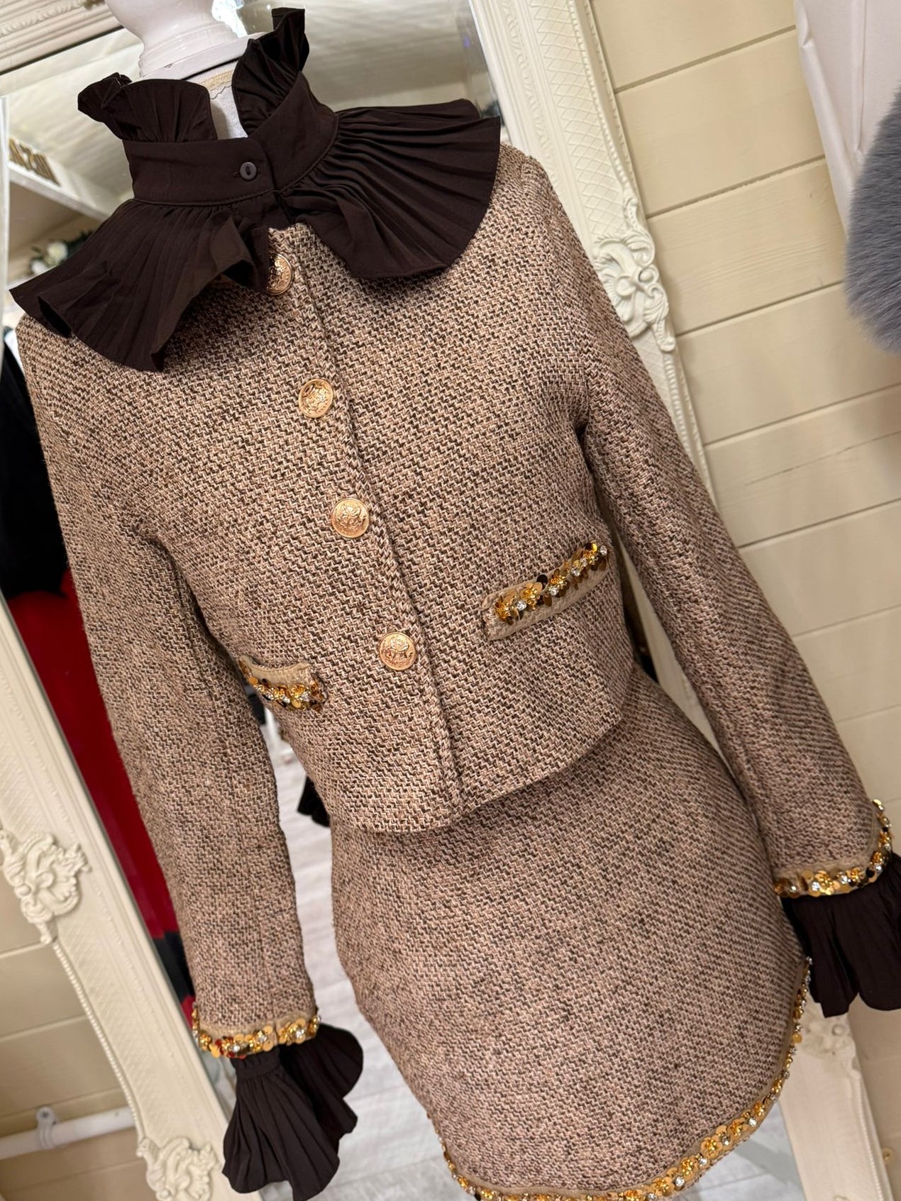 MATILDA - Brown Tweed and Gold Sequin/Diamonte 2 Piece