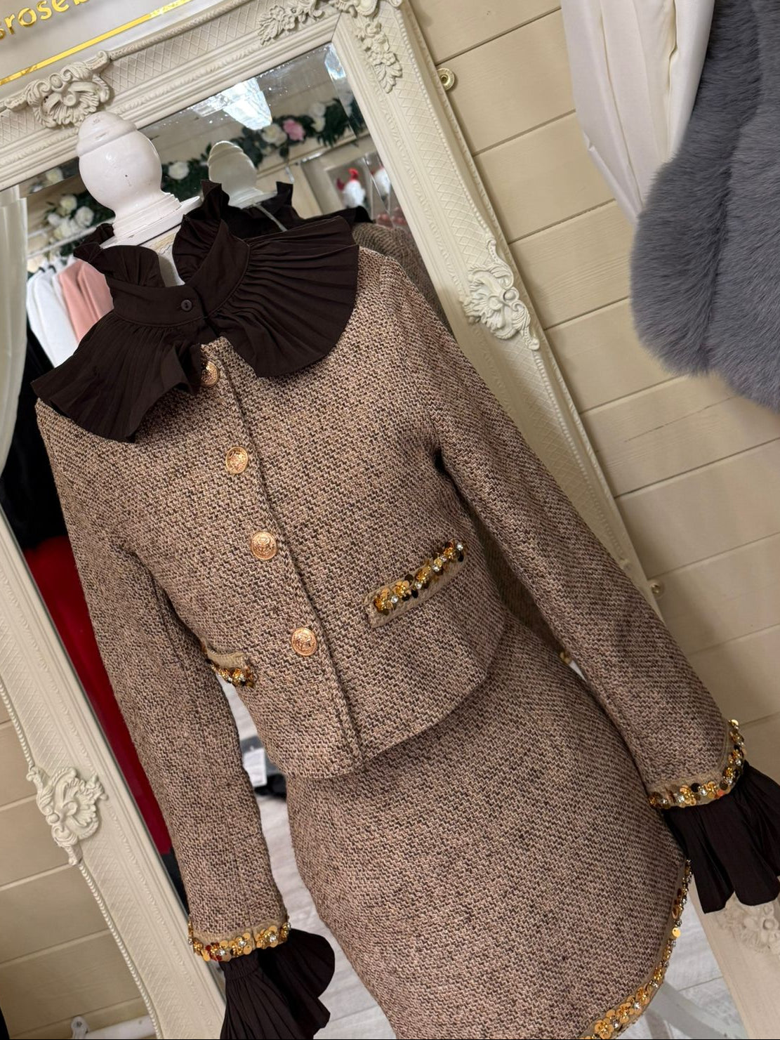 MATILDA - Brown Tweed and Gold Sequin/Diamonte 2 Piece