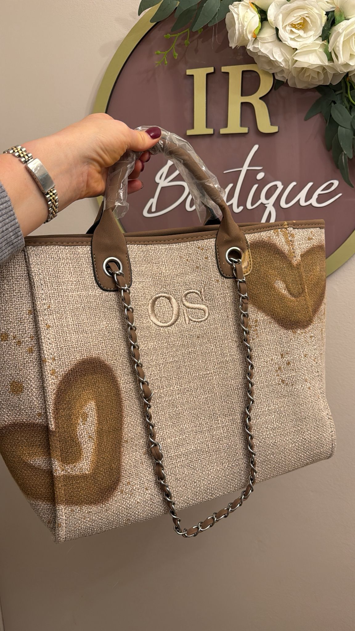 Personalised Mocha Tote Bag - Custom Embroidered Initials & Heart Design