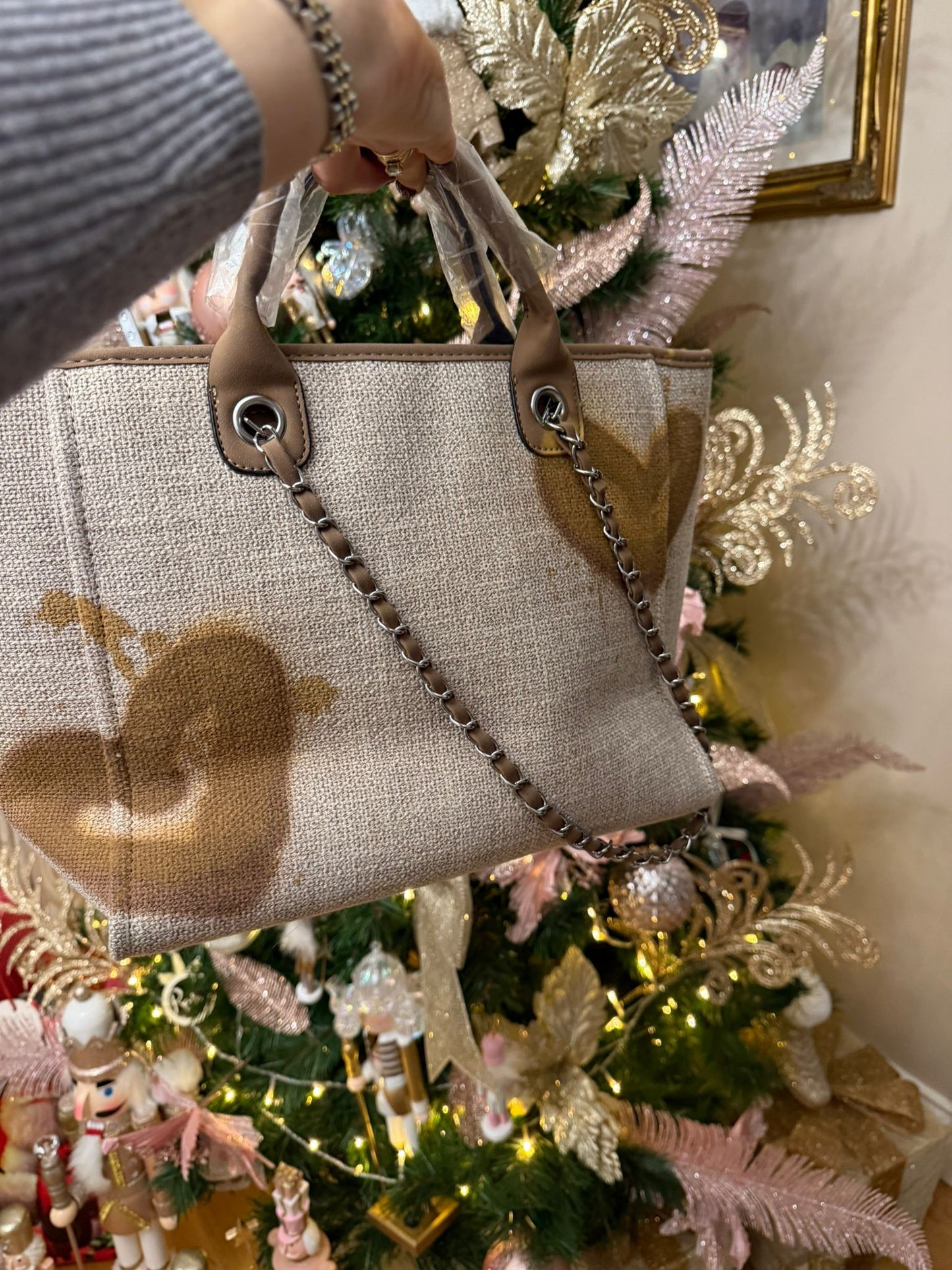 Personalised Mocha Tote Bag - Custom Embroidered Initials & Heart Design