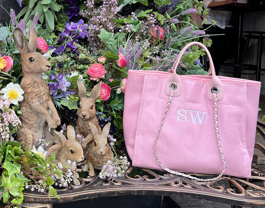 Medium Canvas Personalised Embroidered Tote Bag - BABY PINK