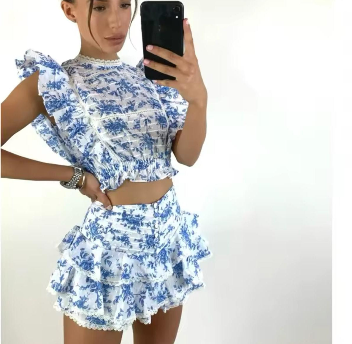 SABRINA -  Two Piece Co-ord Skort Set - Floral or Check