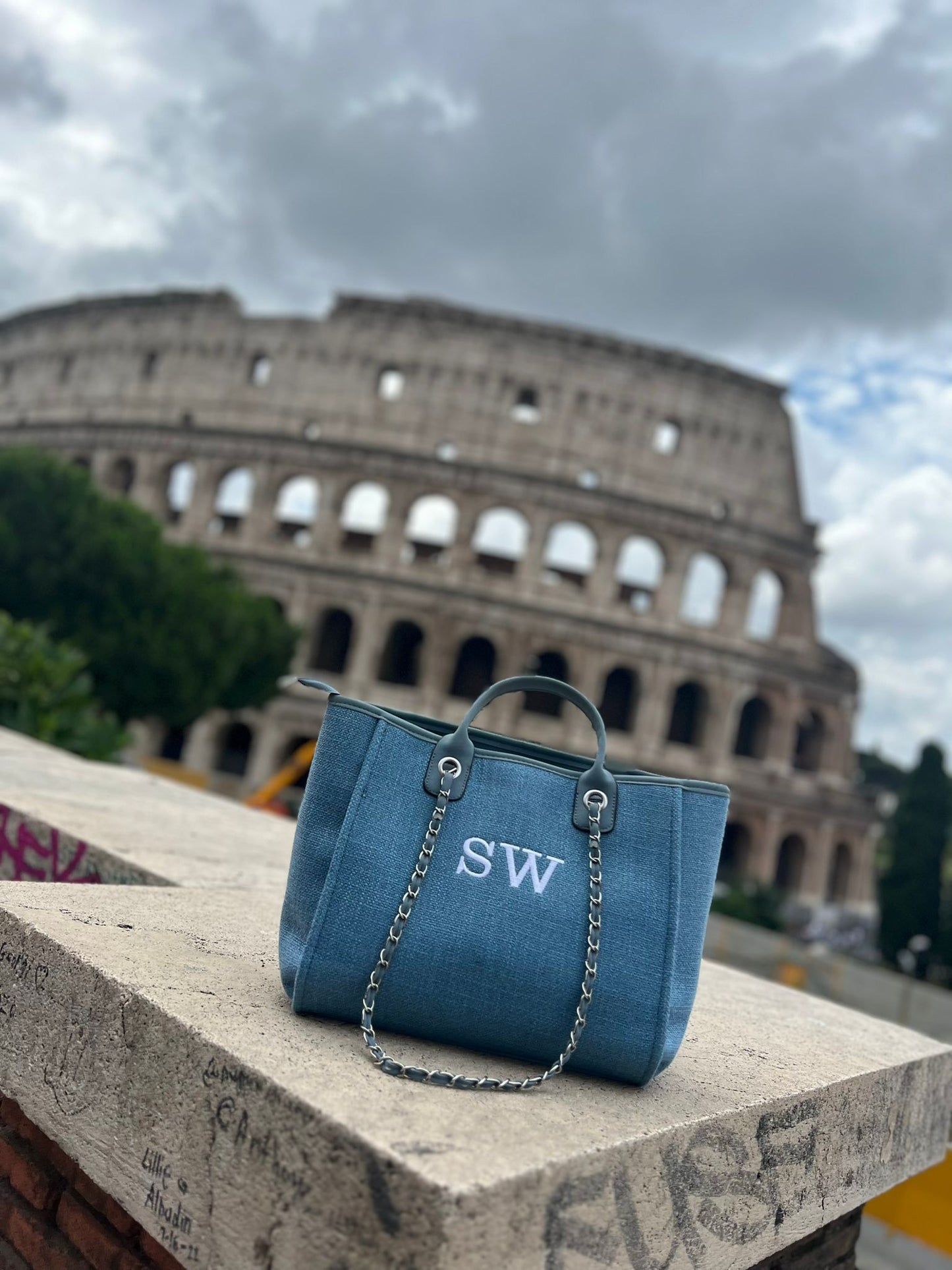 Medium Canvas Personalised Embroidered Tote Bag - BLUE