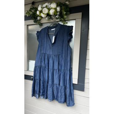 Dark Denim Frill Dress - One Size upto 16 