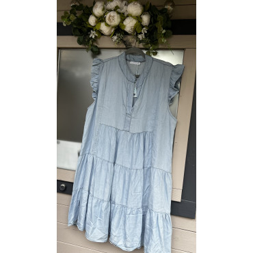 Dark Denim Frill Dress - One Size upto 16 