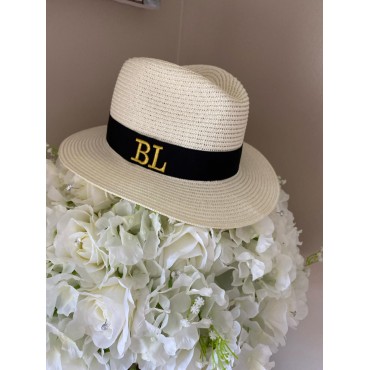 Charlotte Personalised Embroidered Straw Fedora Sunhat