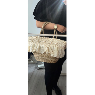 Luxury Pearl and Lace Straw Beach Bag