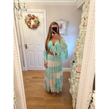 Bella Two Piece Boho Skirt Set -  Blue