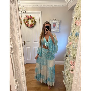 Bella Two Piece Boho Skirt Set -  Blue