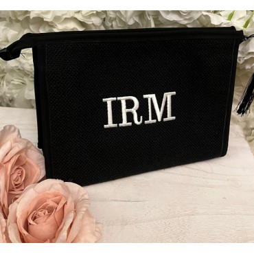 Black Personalised Embroidered Canvas Clutch Bag / Make Up Bag