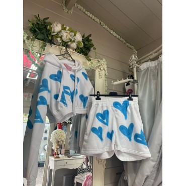 White Graffiti Short Set -  Blue Heart - Size 8-10