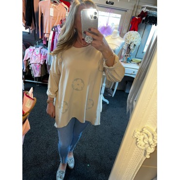 Daisy Beige embellished tunic top