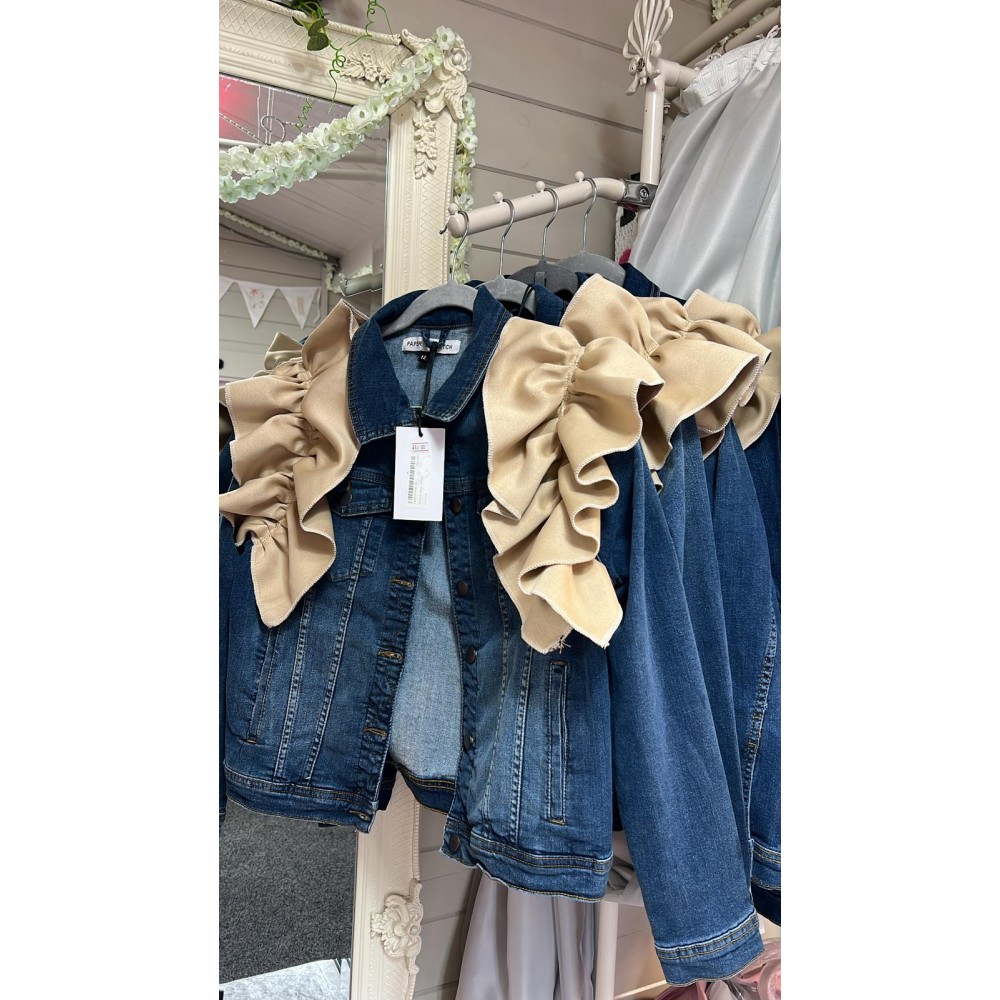 Hand Made Denim Ruffle Jacket Beige Frill