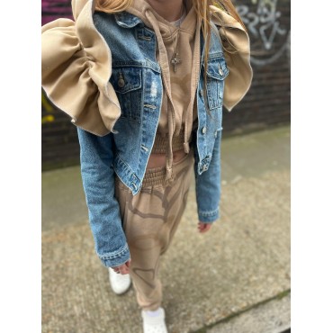 Hand Made Denim Ruffle Jacket - Beige Frill