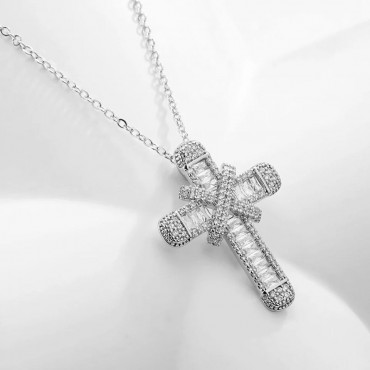 Silver crystal cross pendant  and chain 