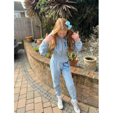 Cropped Graffiti Spray Tracksuit -   Hearts  -  Baby Blue