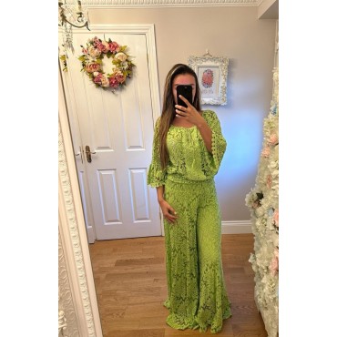 Lime lace wide leg co-ord