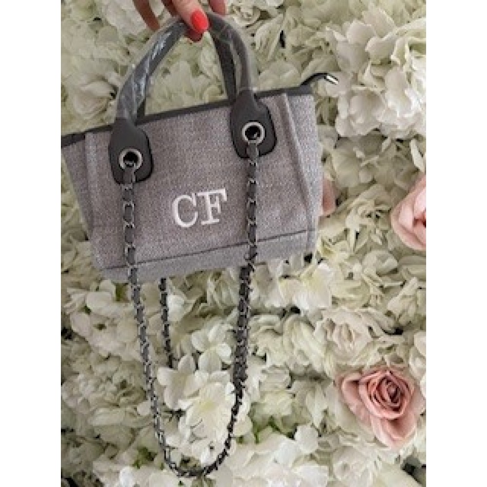 Grey Trim Personalised Mini Canvas Tote Bag