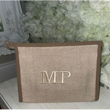 Mocha Personalised Embroidered Canvas Clutch Bag / Make Up Bag