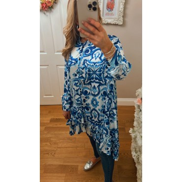 Blue Mosaic Patterned Shirt