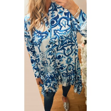 Blue Mosaic Patterned Shirt