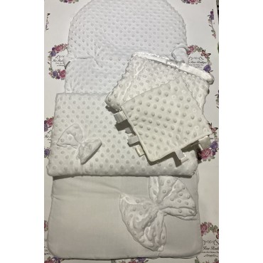 White Embroidered Bobble Pram liner with Bow