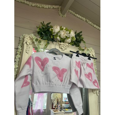 Graffiti spray short set - Pink heart/grey paint splatters