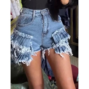 Petite Denim ruffle shorts