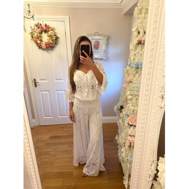 White lace wide leg co-ord